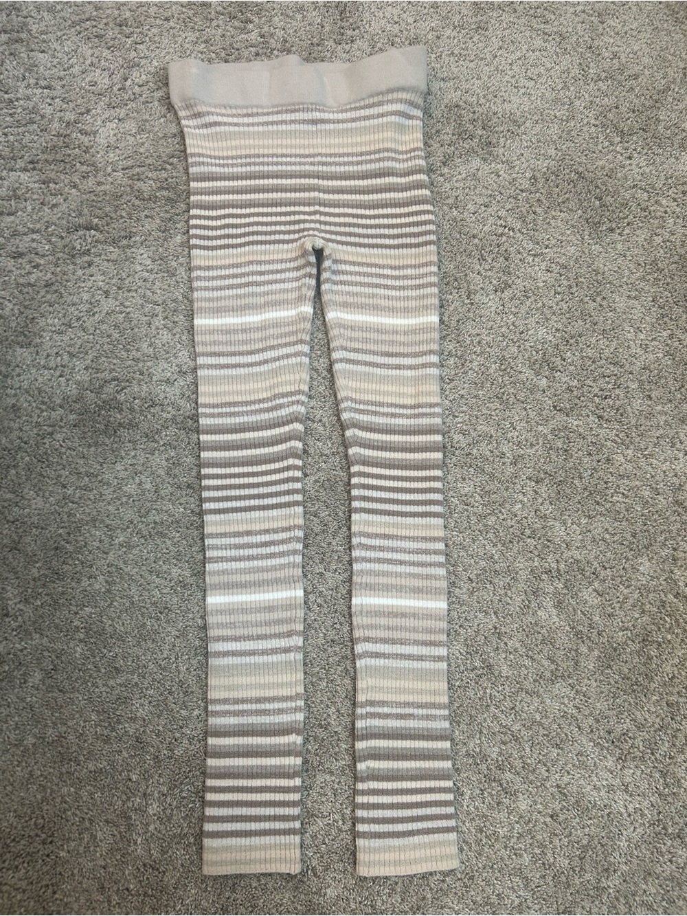 Free People Plaid Knit Pants Neutral Striped Loungewear Sweater Pants Size M